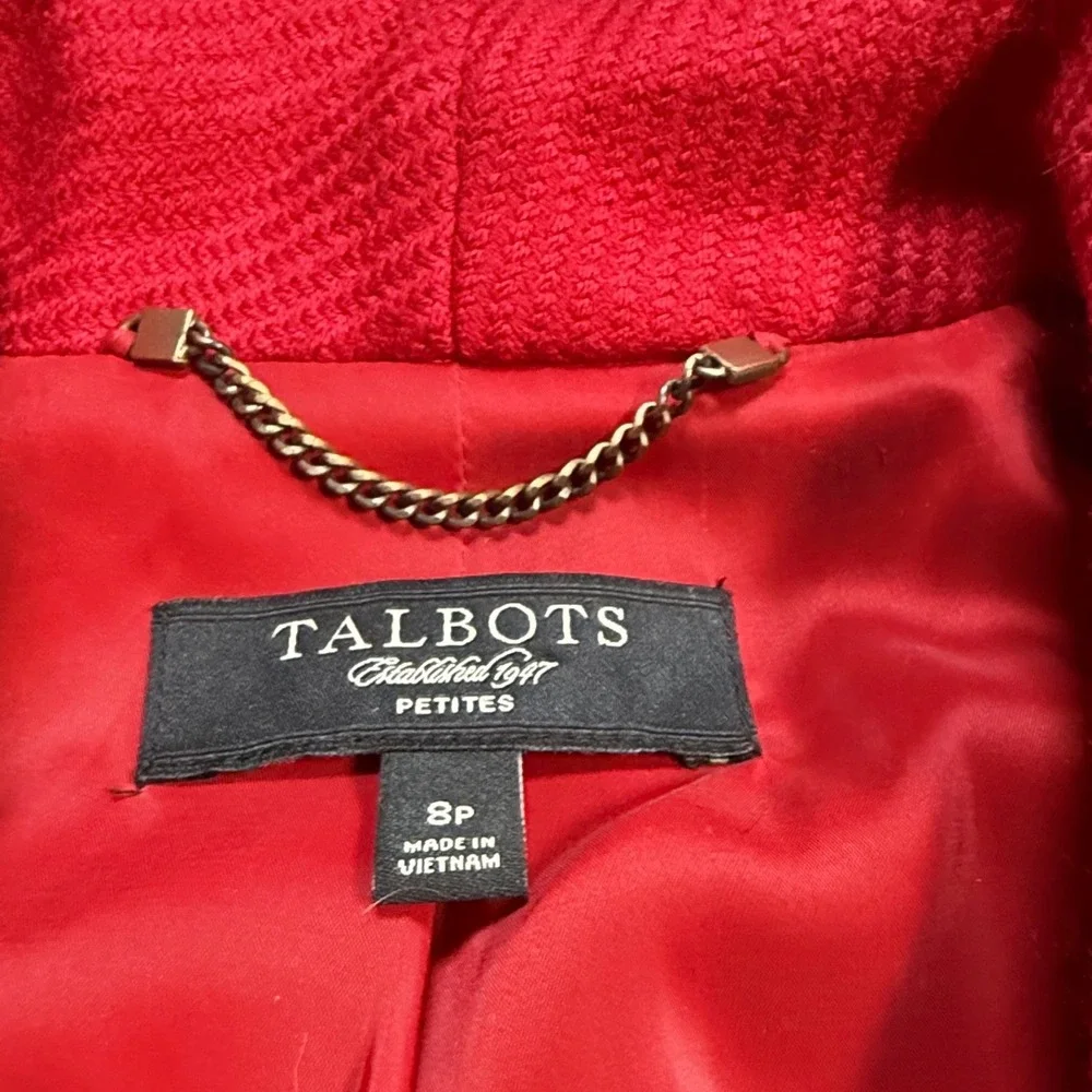 Talbots Red Textured Herringbone Blazer Jacket Petite‎ 8P Wool Blend